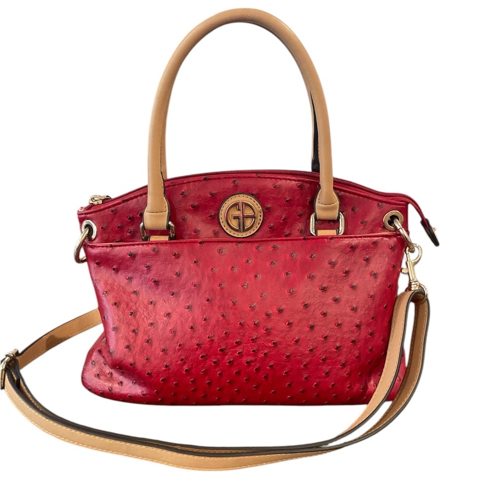 Giani Bernini Red Faux Ostrich Leather Satchel Bag ❤️